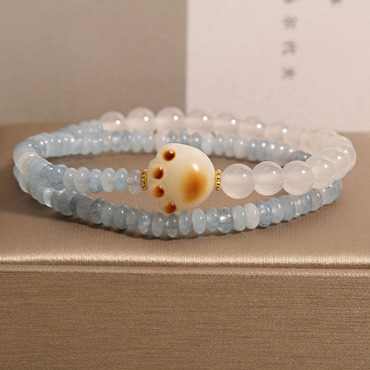 Aquamarine Abacus Beads Double Ring Bracelet Women's Light Luxury