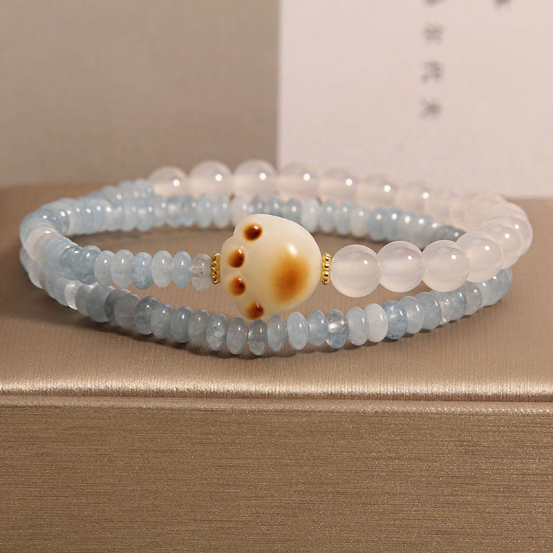 Aquamarine Abacus Beads Double Ring Bracelet Women's Light Luxury