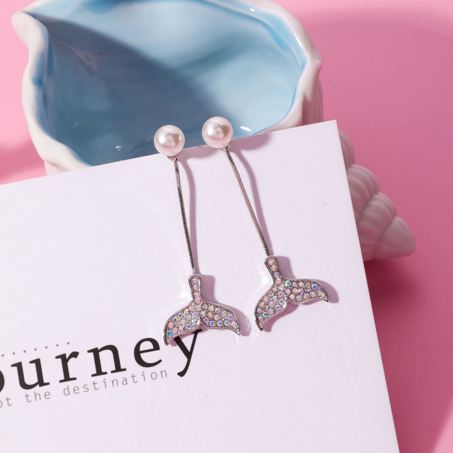 TV series with the same flash drill Dolphin fishtail earrings Pearl Mermaid earrings jewelry gift