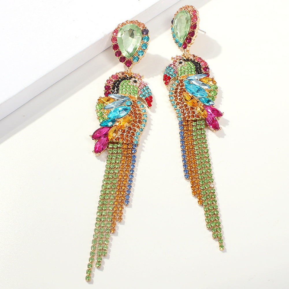 Fancy diamond animal-shaped parrot earrings