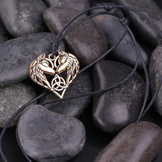 Horse pendant I love you peach heart necklace