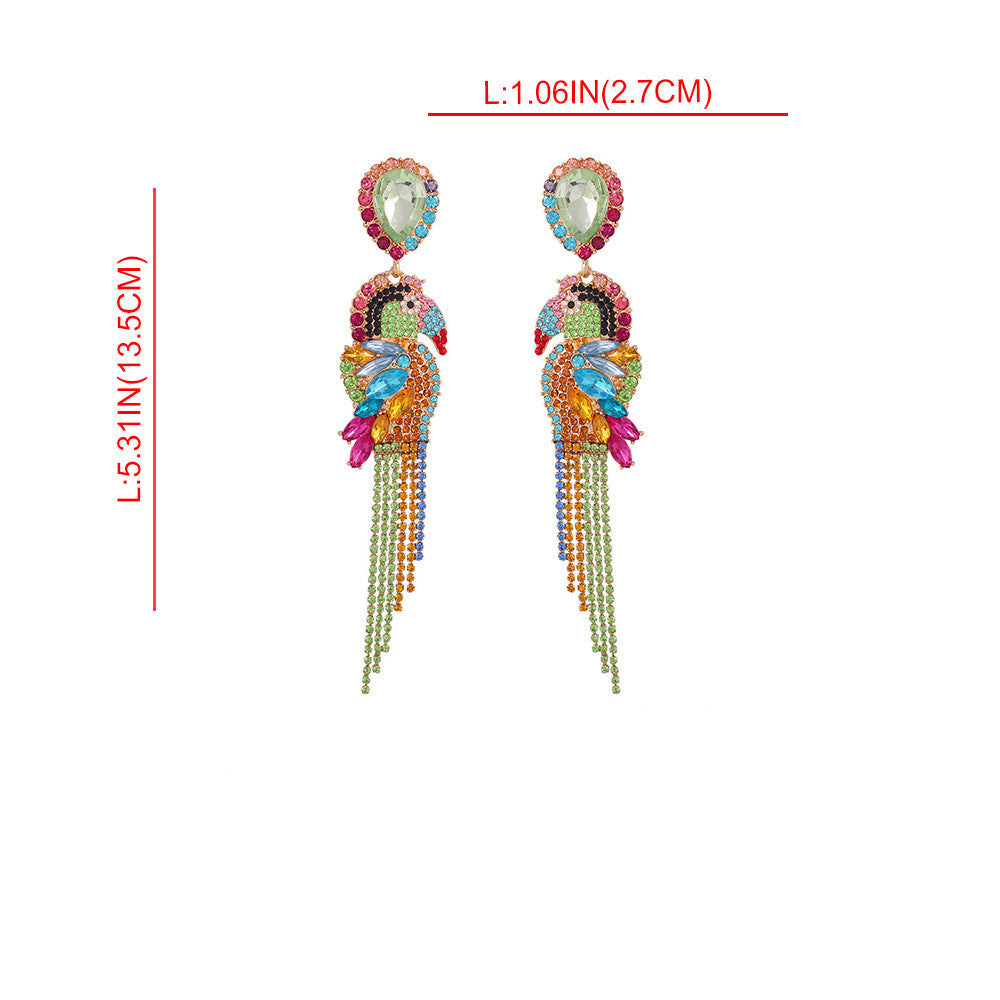 Fancy diamond animal-shaped parrot earrings