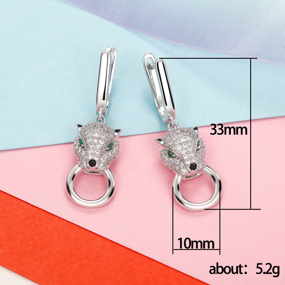 Temperament Wild Leopard Head Copper Earring Female