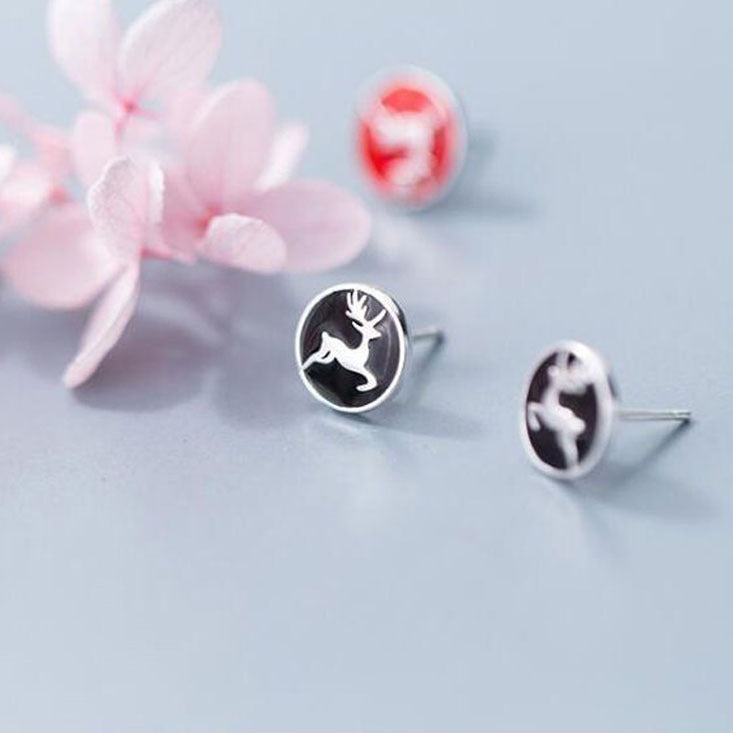 Christmas Gift Silver Color Animal Deer Earrings Hollow Circular Running Elk Earrings For Women Fashion Jewelry