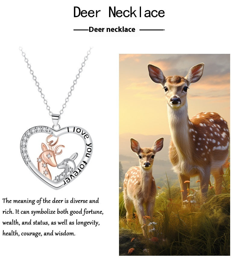Sika Deer Jewelry Mother And Daughter Heart-shaped Pendant Necklace For Women