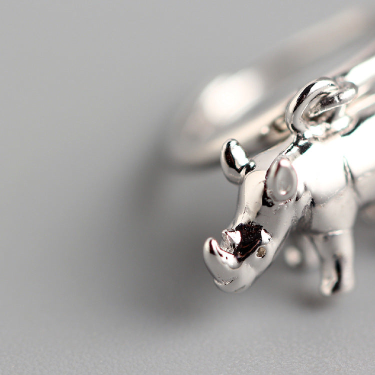 S925 Silver Geometric Animal Stereo Rhinoceros Earrings