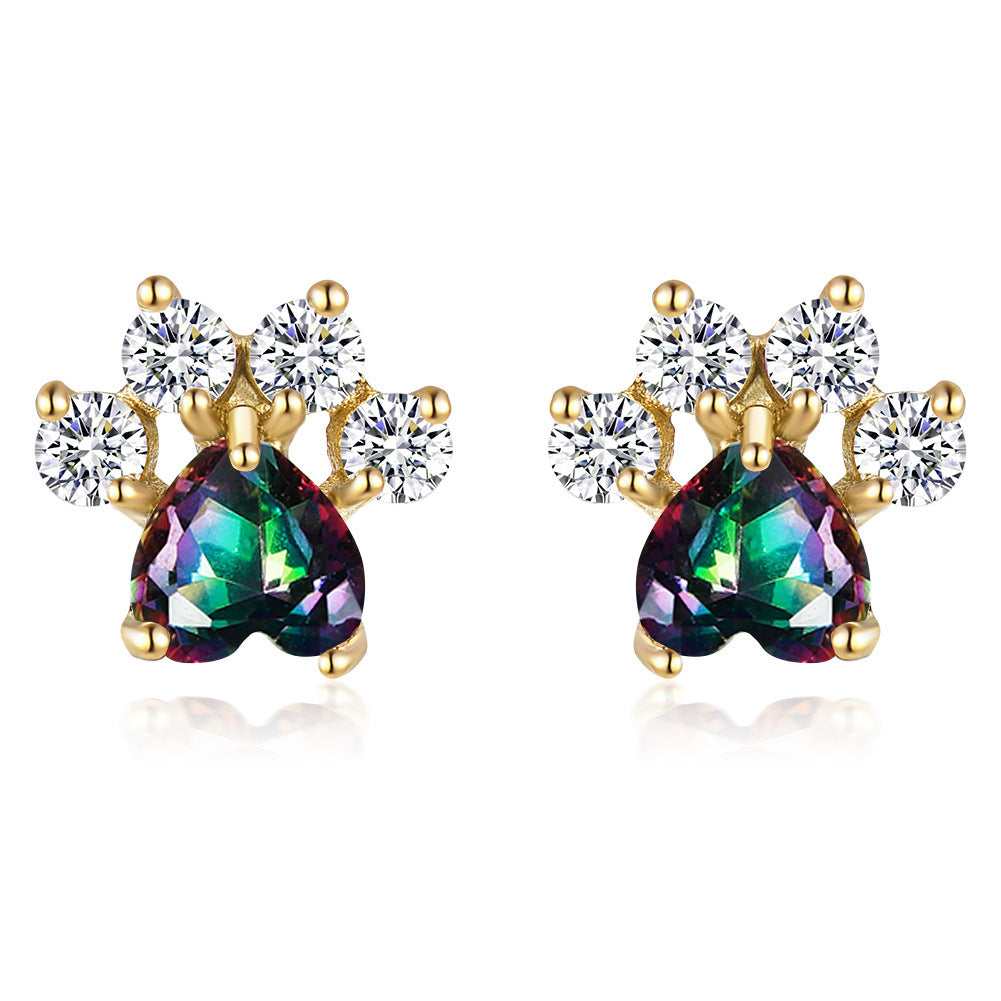Fashion Cat Footprints  Crystal Earrings For Women