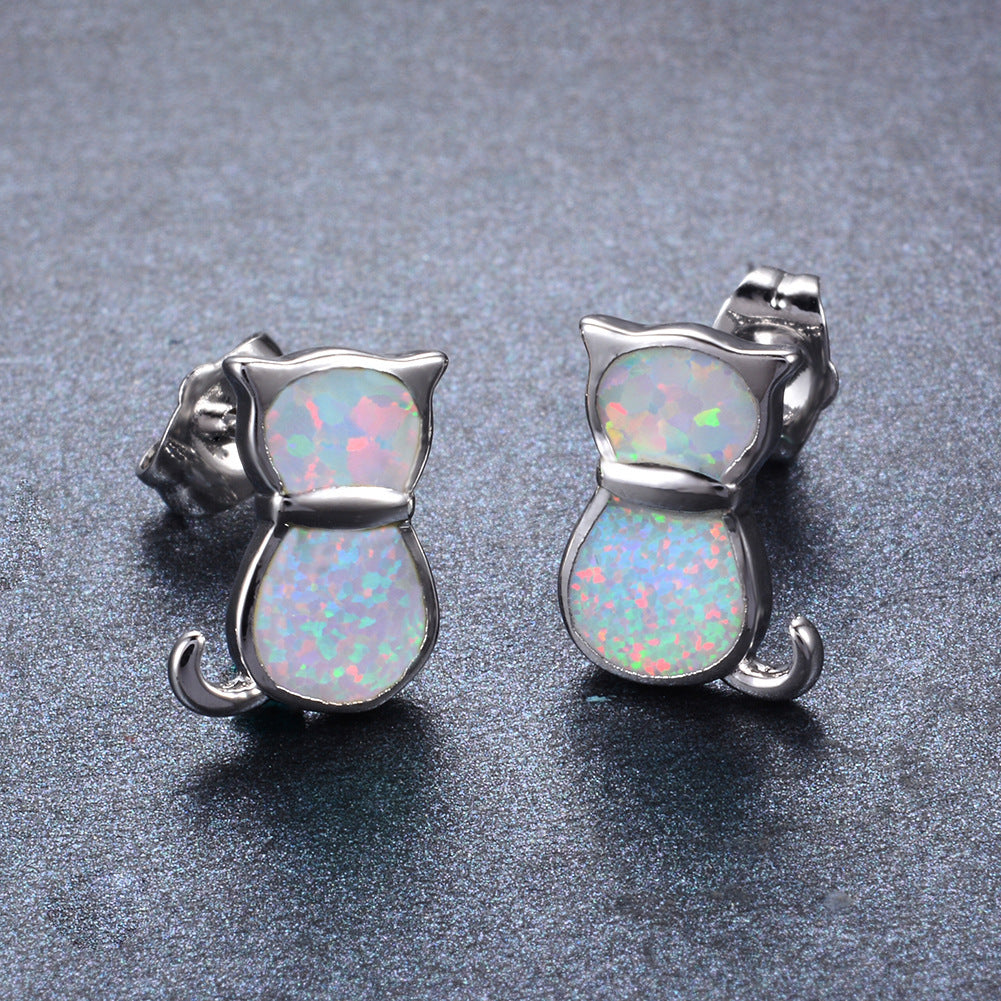 Women's Fashion Statement Cat Stud Earrings