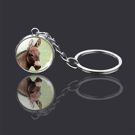 Animal Double-sided Glass Ball Keychain Jewelry