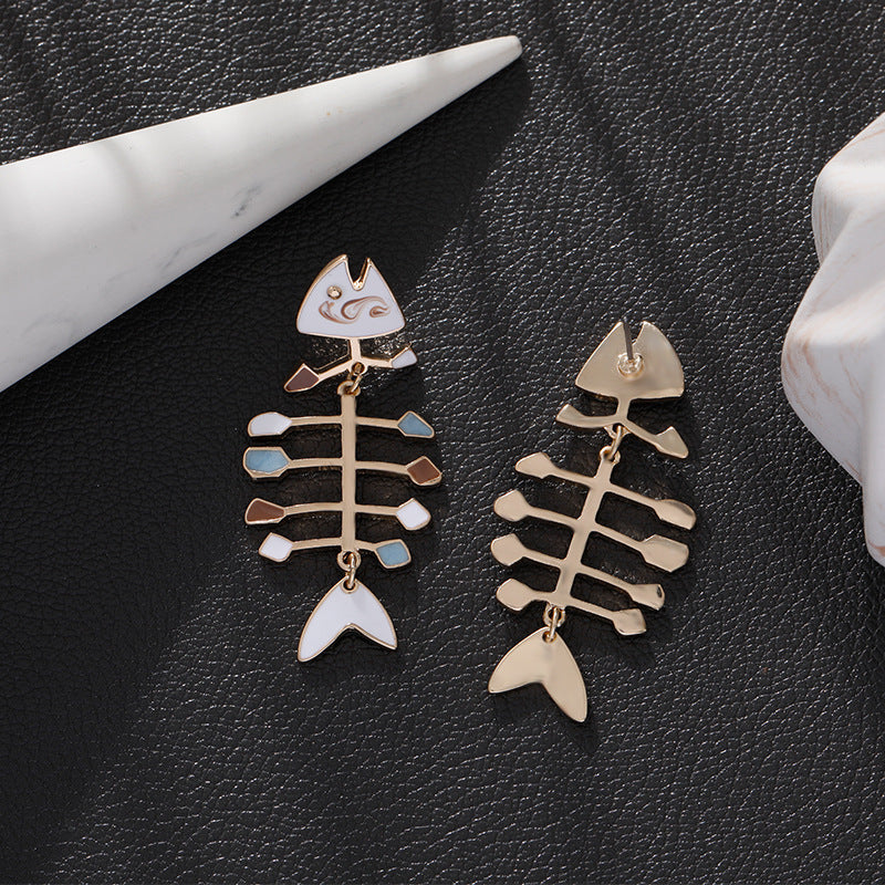 Fish Bone Earring Alloy Oil Dripping Personality