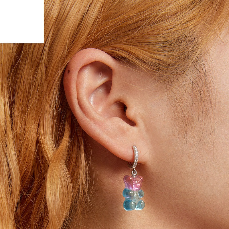 Gradient Candy Bear Earring Ear Clip Spring Girl Wear
