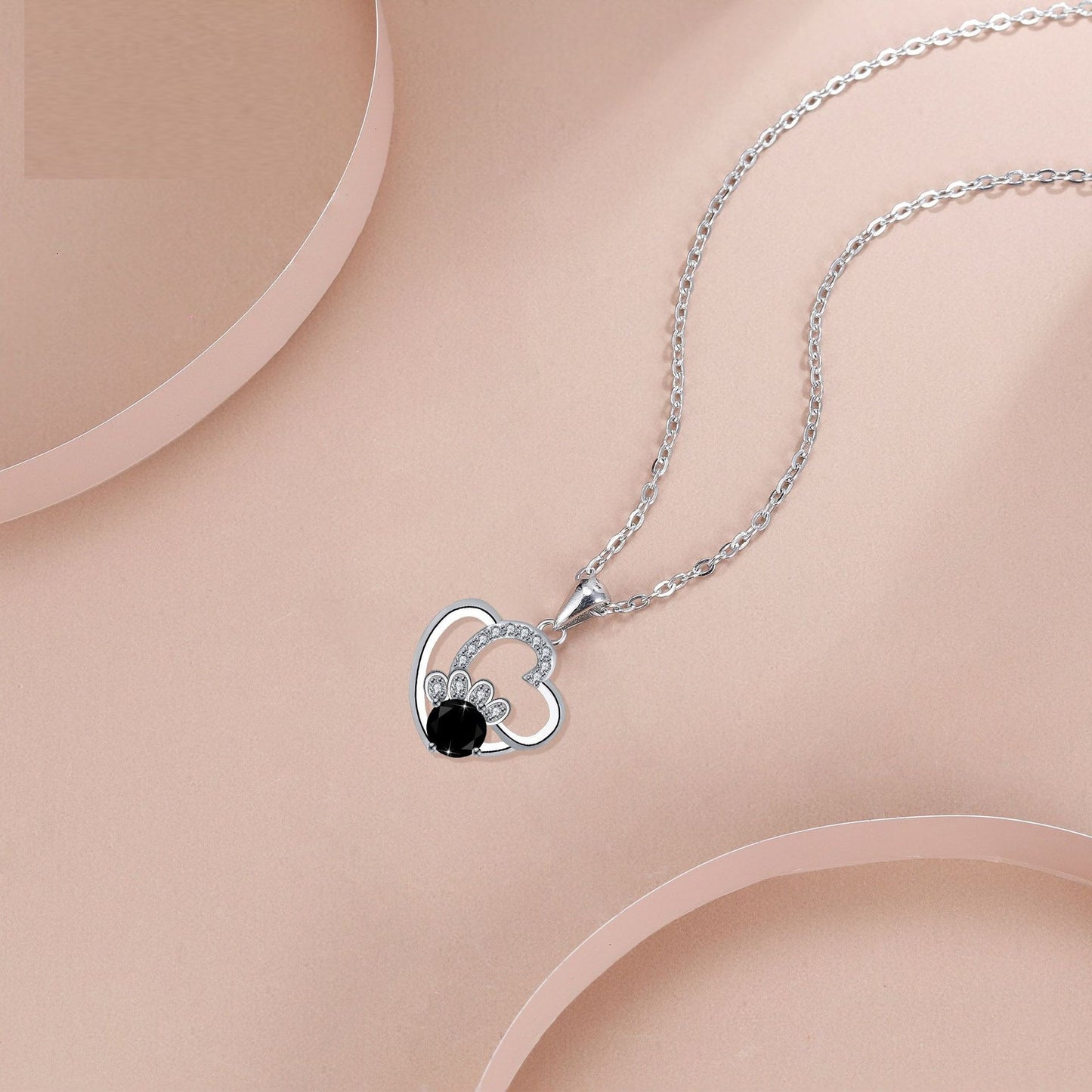 Women's Heart-shaped Pet Dog Paw Print Necklace