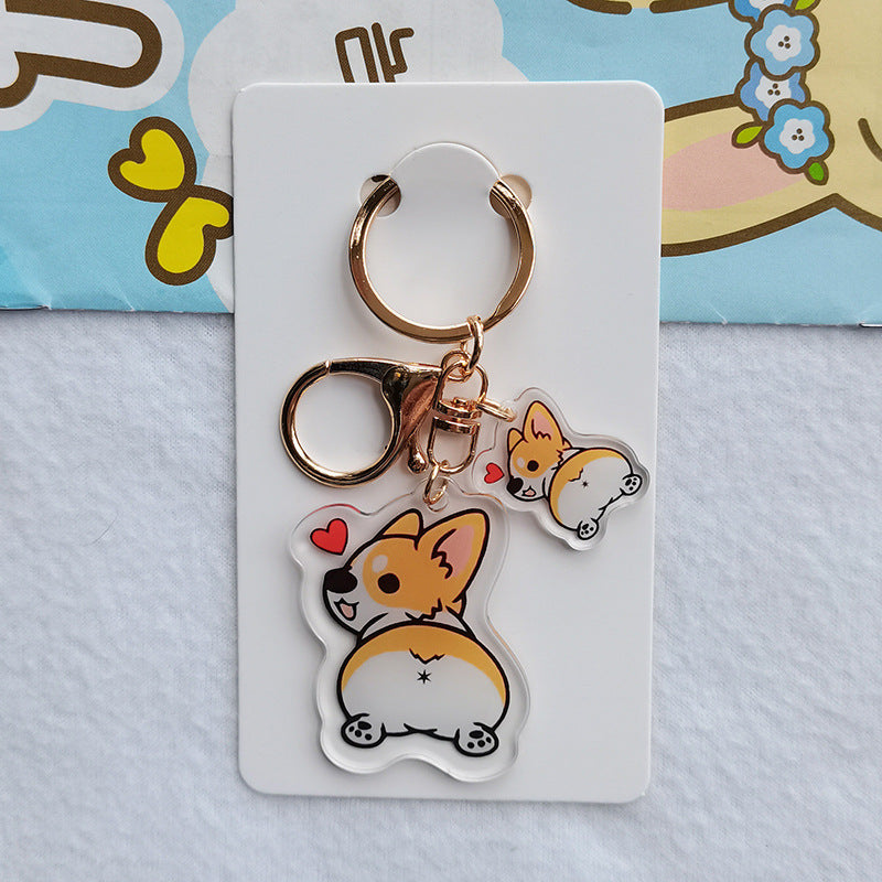 Cute Cartoon Puppy Pet Shiba Inu M Acrylic Transparent Double-sided Keychain