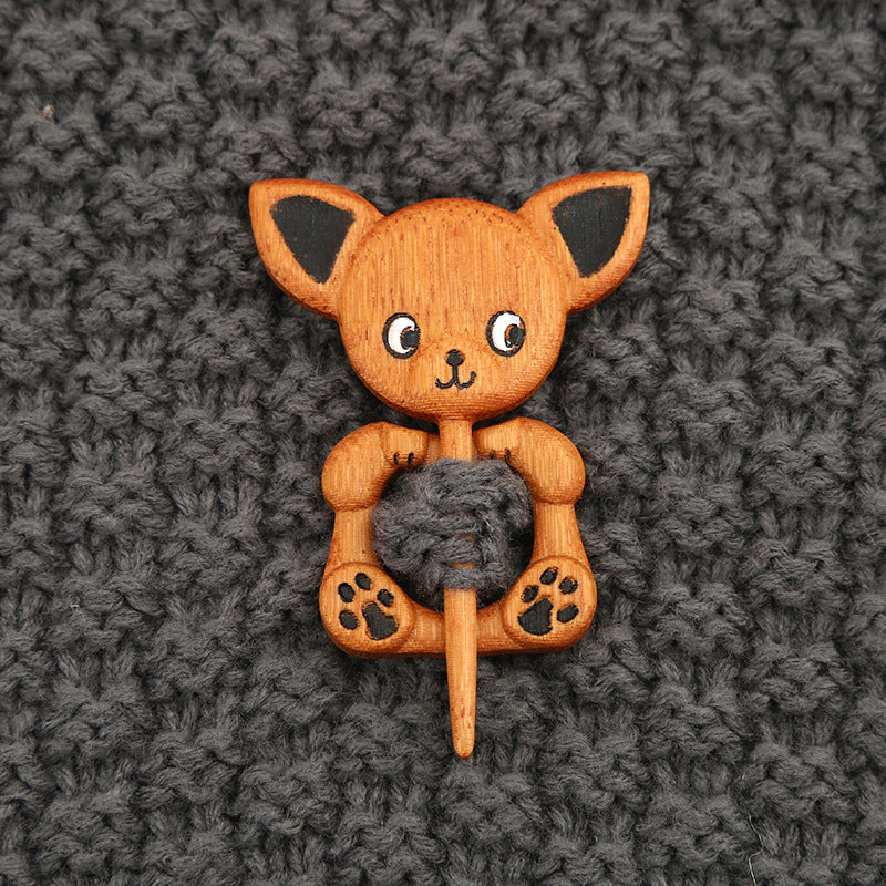 Wooden Animal Brooch Cute Gift Knitted Sweater