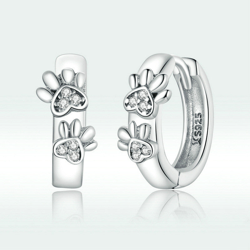 Original Cute Paw Print 925 Sterling Silver Earrings