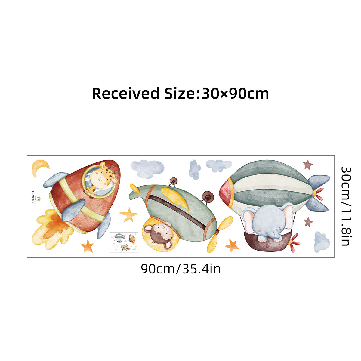 Cartoon Cute Elephant Animal Rocket Hot Air Balloon Wall Sticker