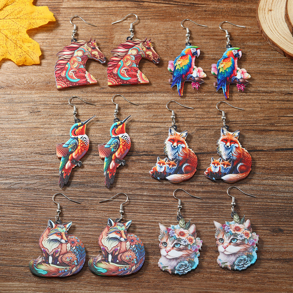 Colorful Fox Cat Horse Parrot Bird Acrylic Earrings For Carnival