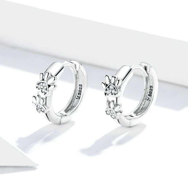 Original Cute Paw Print 925 Sterling Silver Earrings