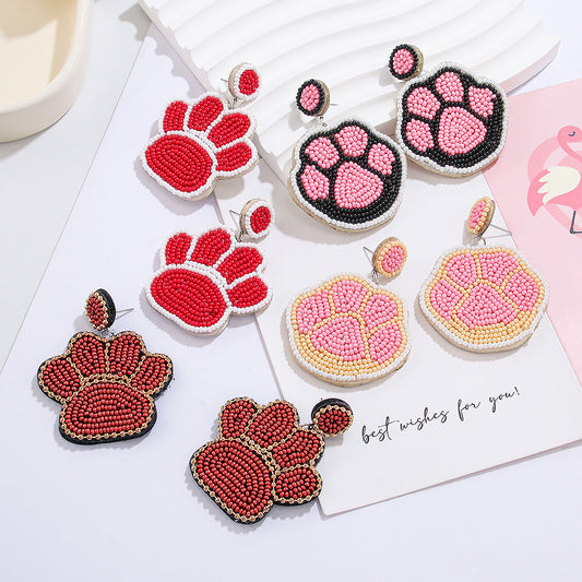 Handmade Fashion Creative DIY Bead Dog Paw Prints Earrings