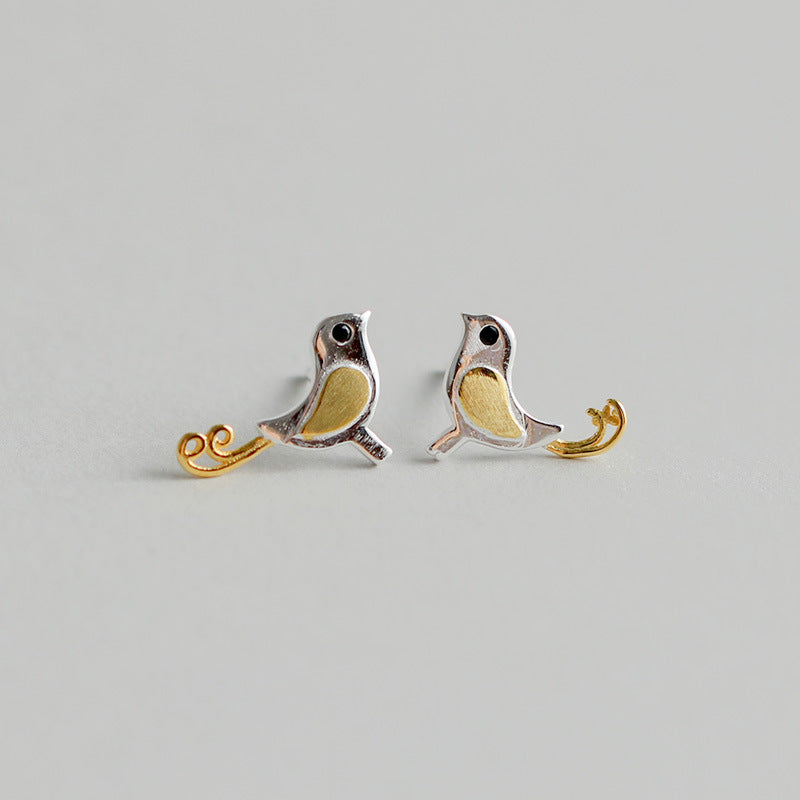S925 Silver Girl Fashion Bird Earrings Jewelry