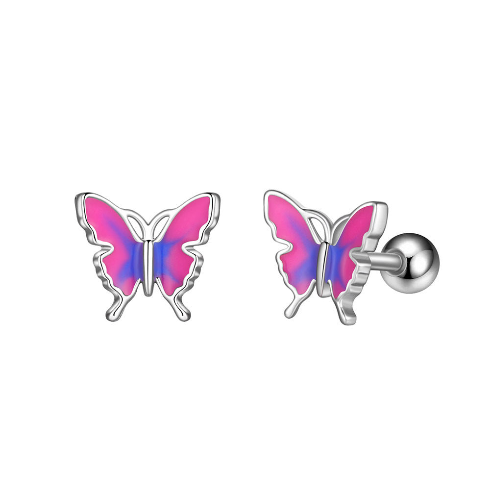 Oil Dripping Butterfly Ear Bone Stud Earrings Piercing Jewelry