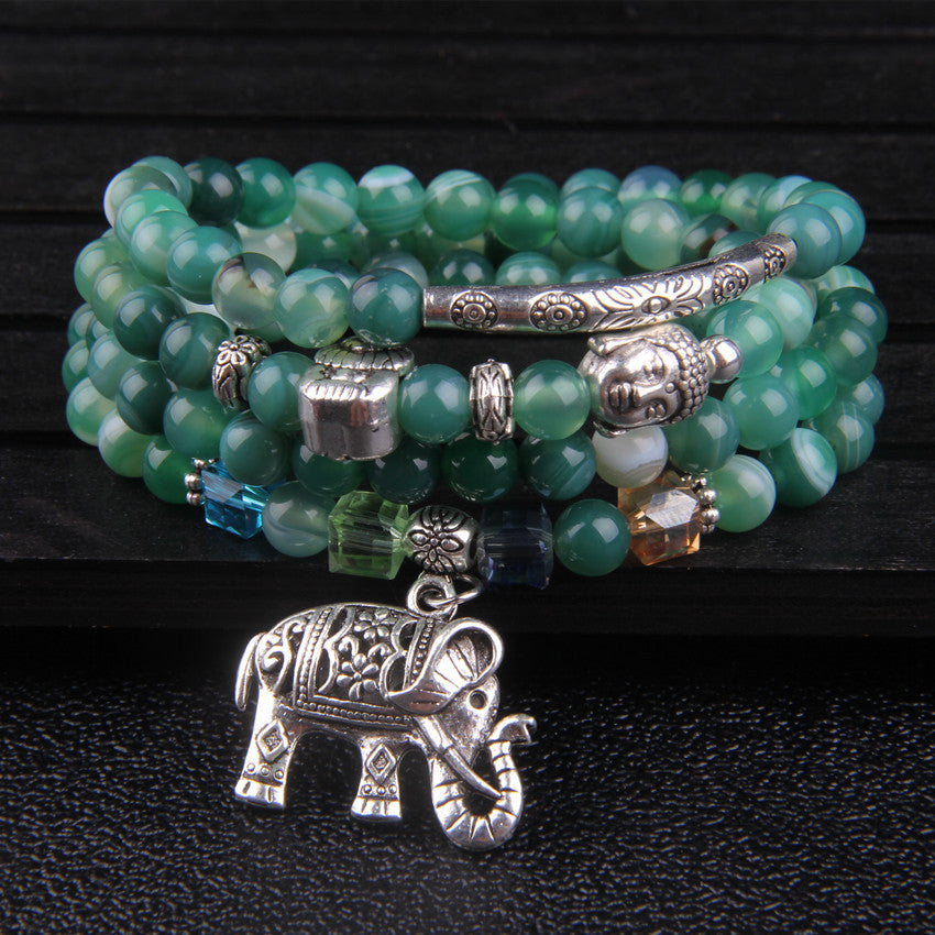 Multi-layer Blue Pattern Agate Amulet Natural Crystal Bracelet