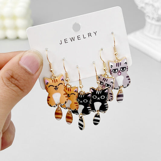 Dripping Oil Alloy Lifelike Printing Cat Diy Earrings Ornament Accessories