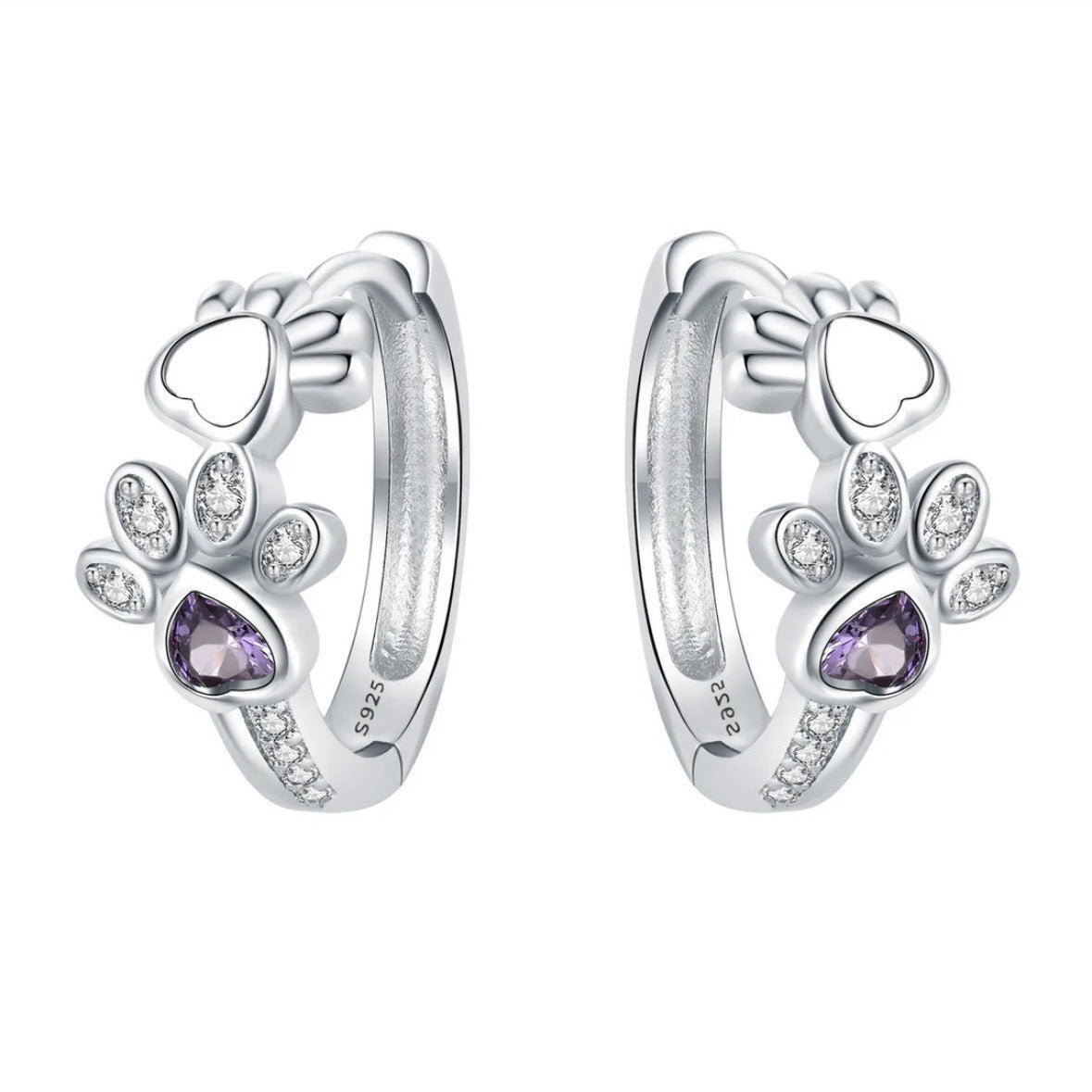 S925 Silver Cat's Paw Cute With Diamonds Ear Clip