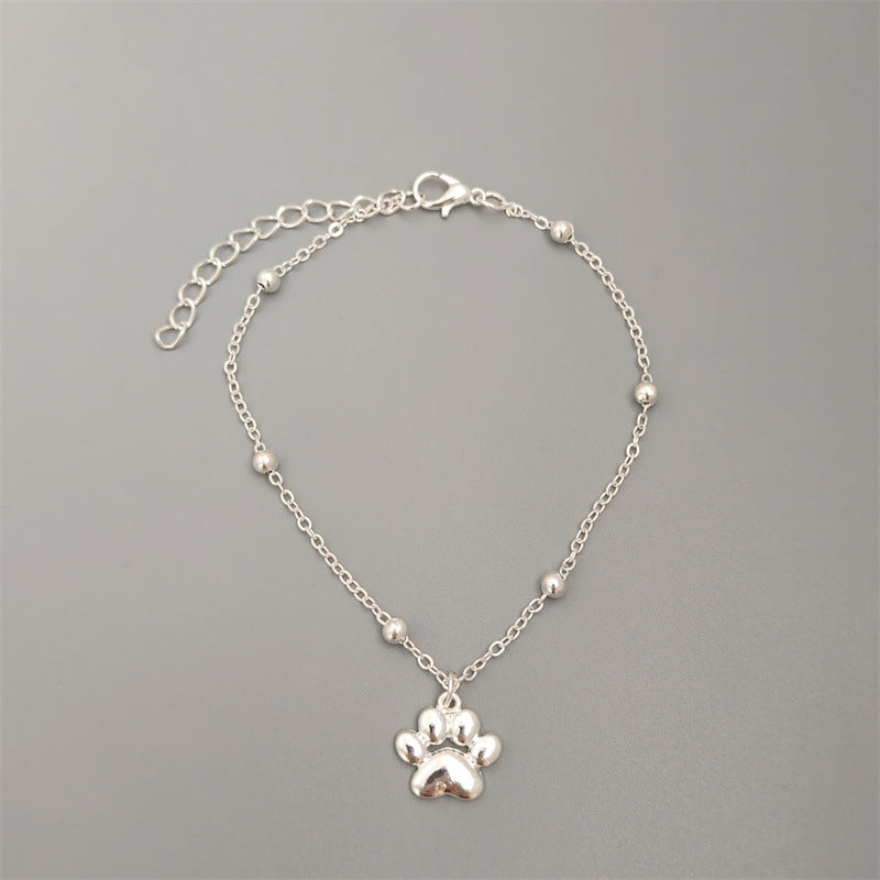 Bohemian Paw Print Pendant Beaded Anklet