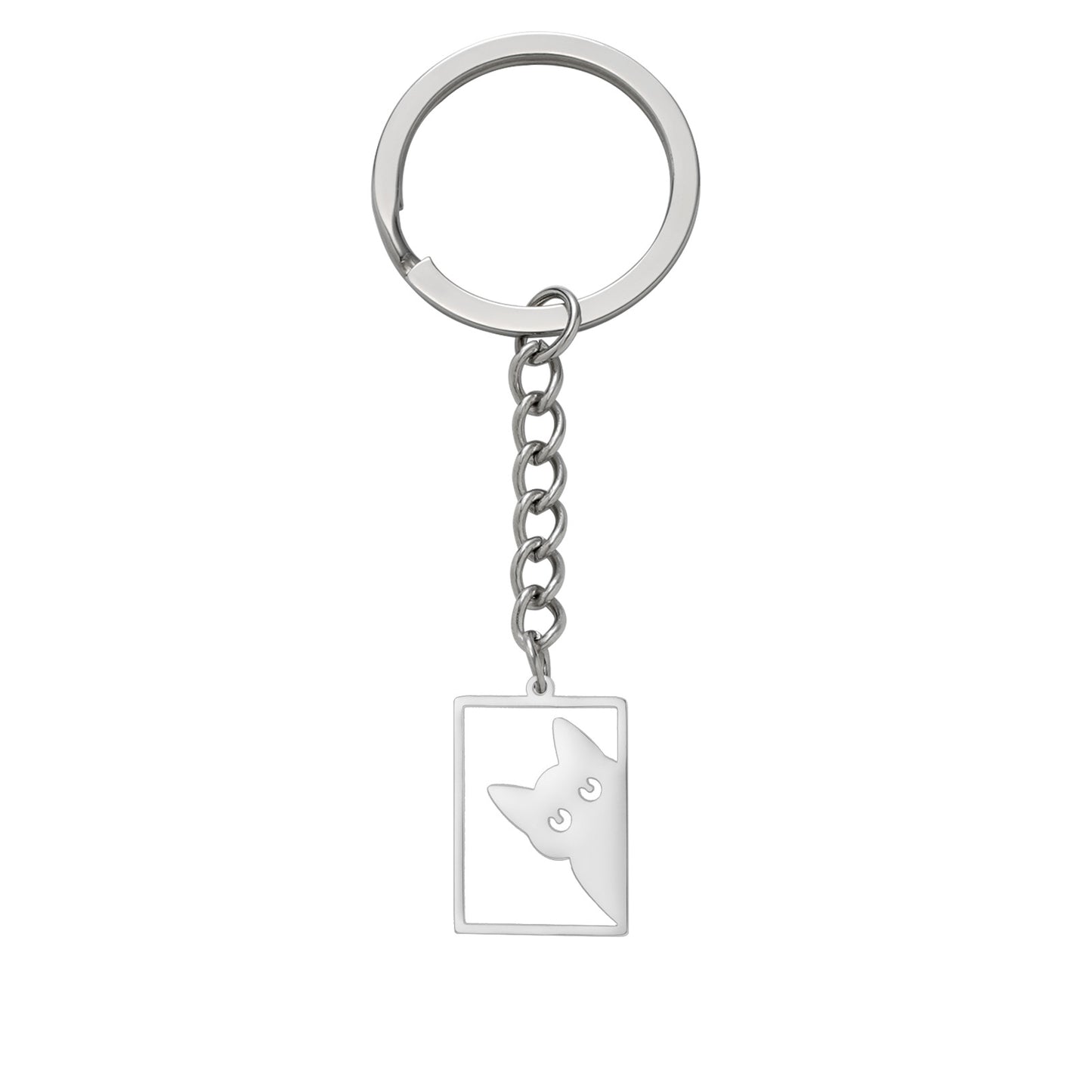 Kitten Rectangular Keychain Women's Stainless Steel