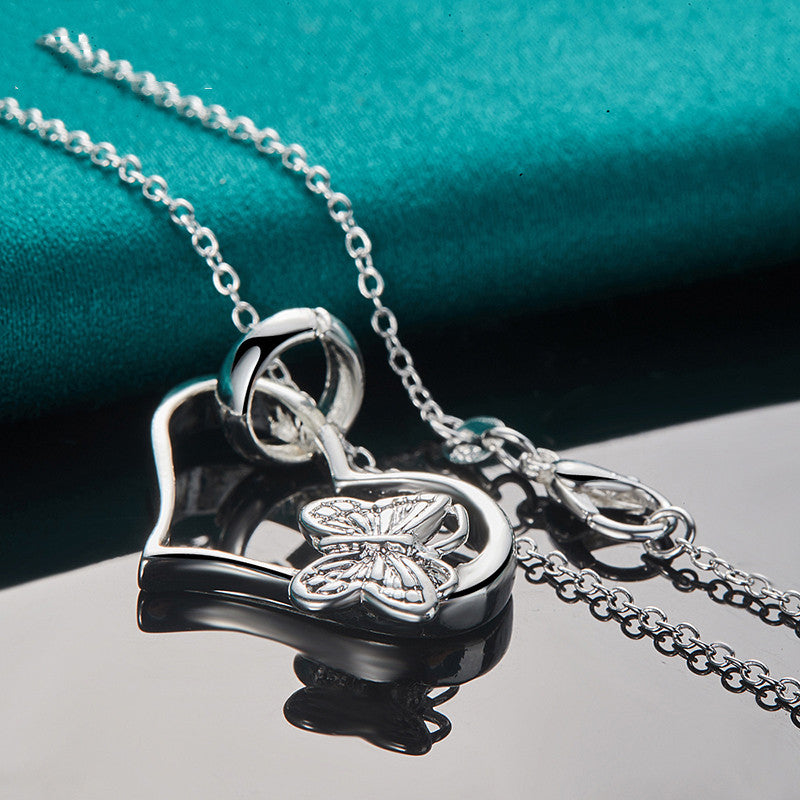 Silver Jewelry Love Butterfly Pendant Necklace Female