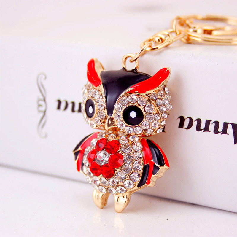 Creative Cartoon Diamond Inlaid Owl Car Keychain Pendant