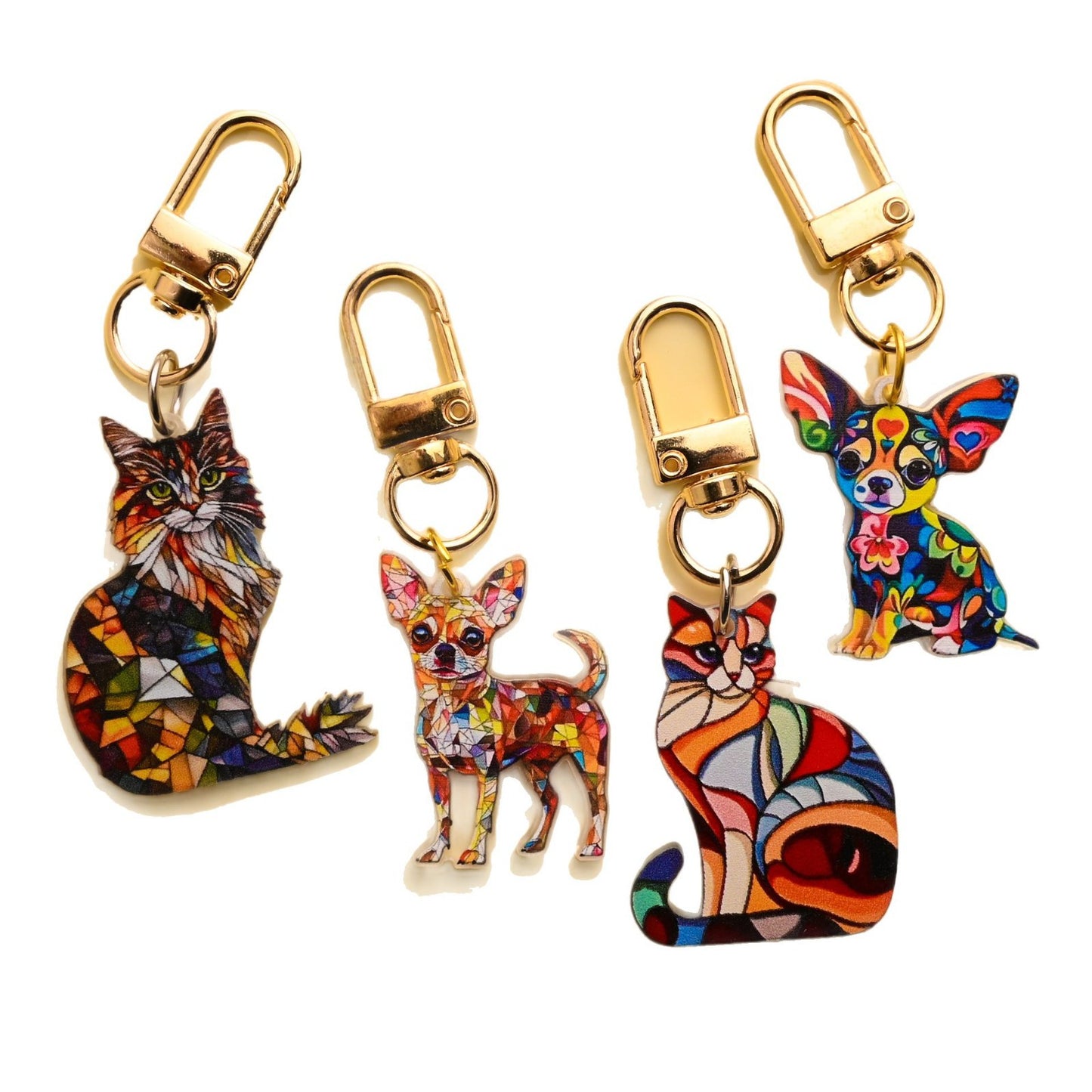 Animal Theme Cartoon Cat Puppy Acrylic Keychain