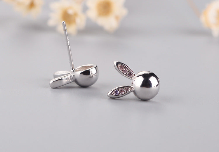 Cute Diamond Ear Animal Rabbit Earrings 925 Sterling