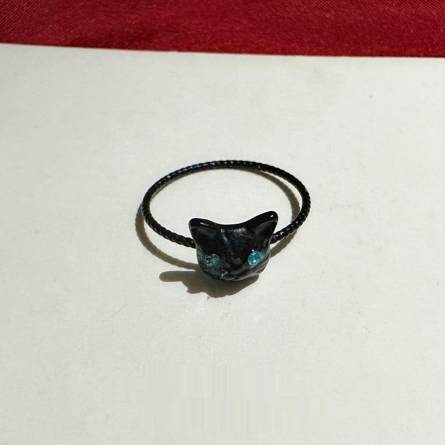 Creative Cartoon Black Kitten Ring And Earrings