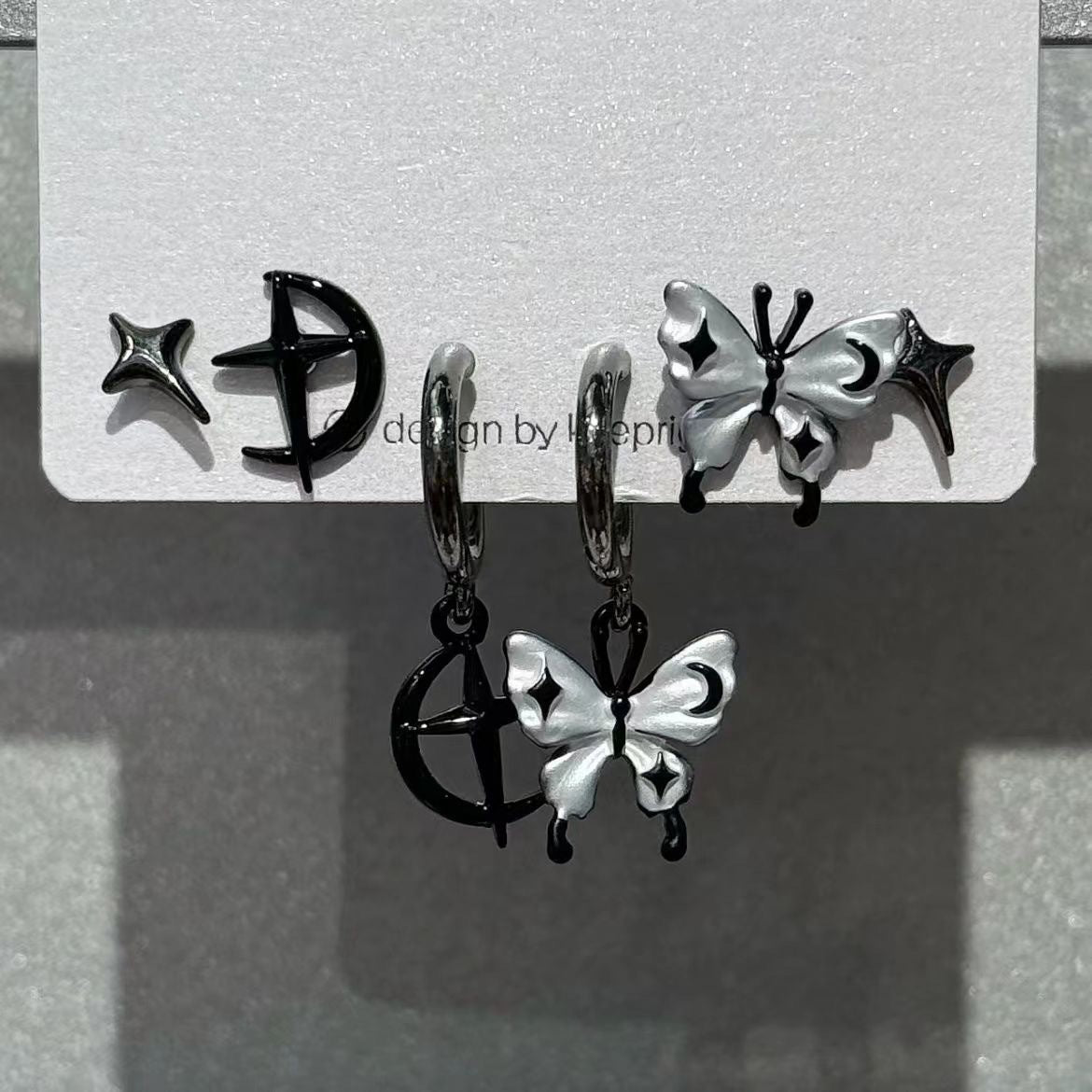 Asymmetric Star Moon Butterfly Earring Set