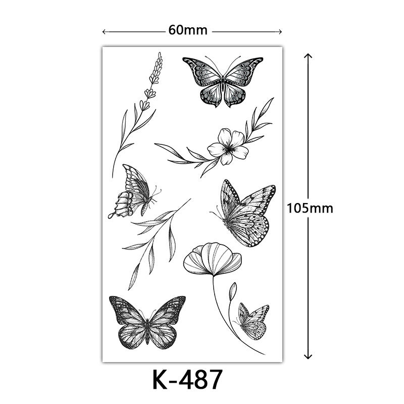 English Letter Flower Butterfly Sketch Line Waterproof Tattoo Sticker