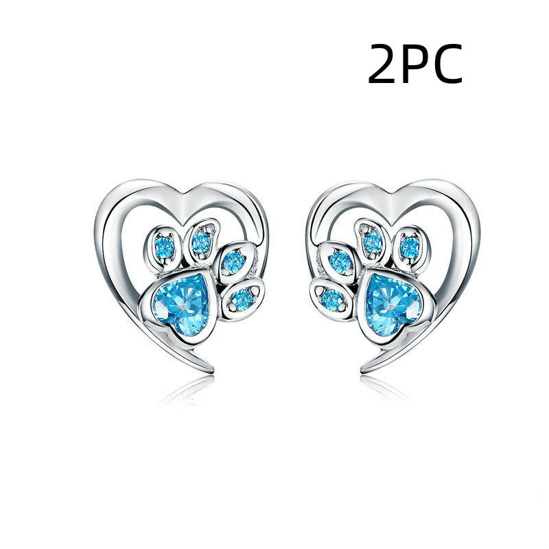 Pet paw print sterling silver stud earrings