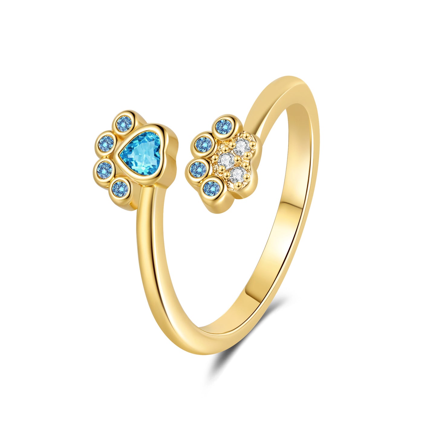 Cute Pet Paw Print Ring Female Fashion Color Zircon Ring