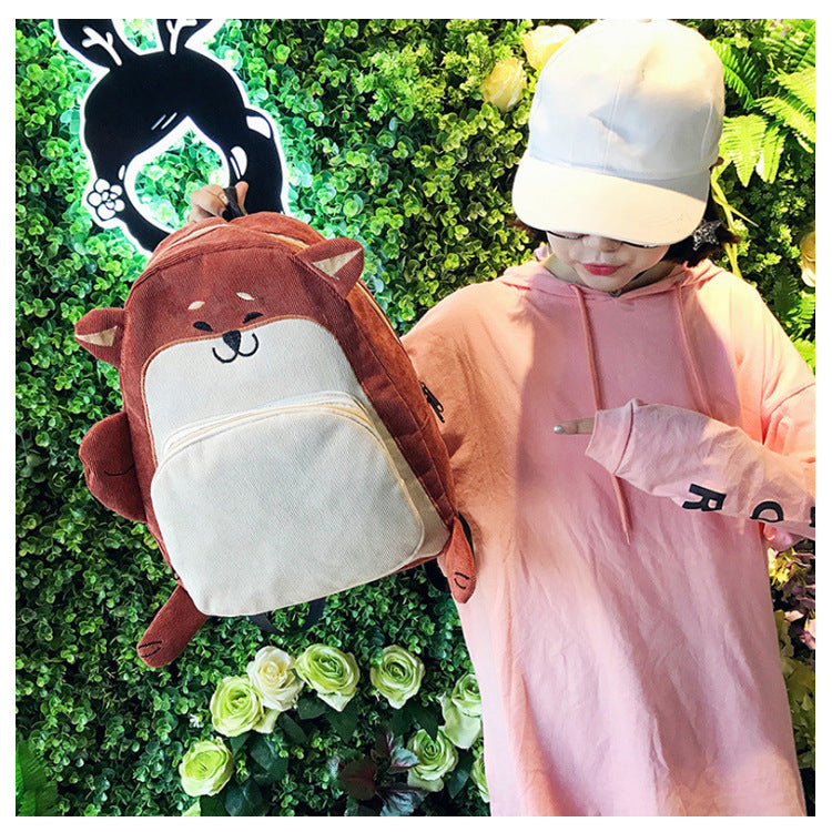 Cartoon animal corduroy backpack