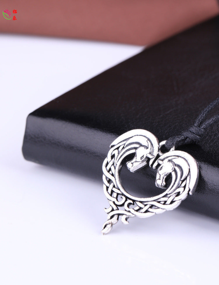 Horse pendant I love you peach heart necklace