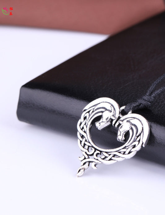 Horse pendant I love you peach heart necklace