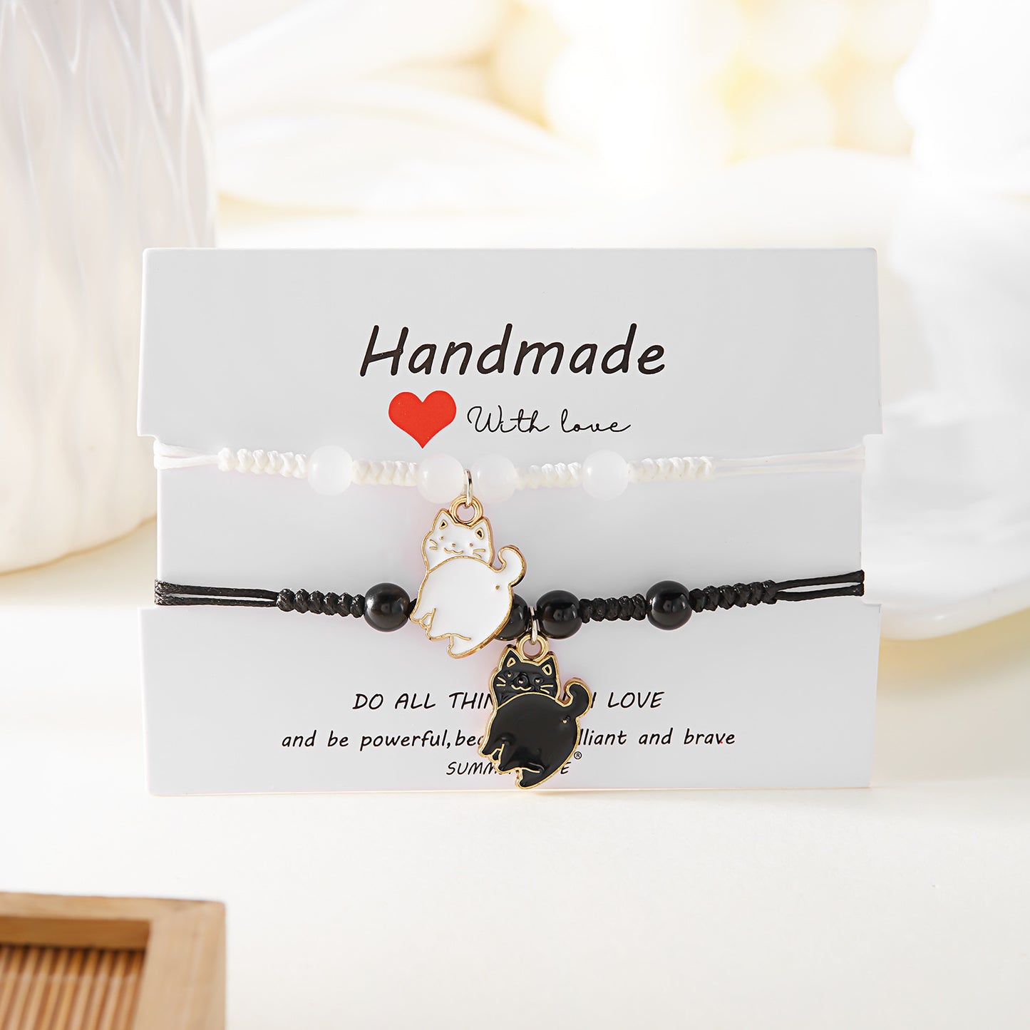 Black And White Cat Bracelet Stylish Pendant Couple