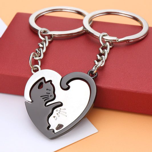 Cat Lovers Heart Keychain Pendant