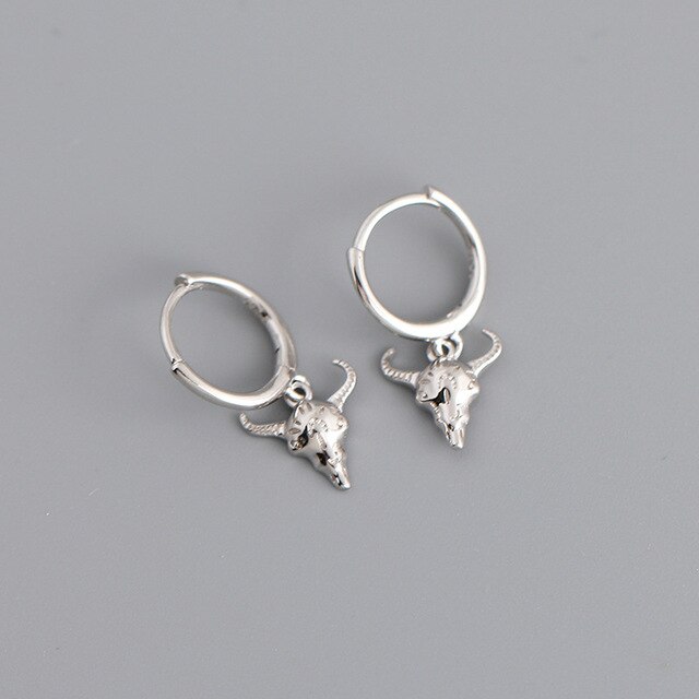 Circular S925 sterling silver ox head earring pendant