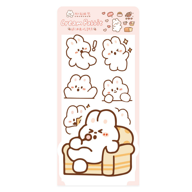 Cute Cream Bear Rabbit Waterproof PET Creative Sticker Package