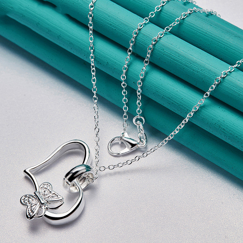 Silver Jewelry Love Butterfly Pendant Necklace Female