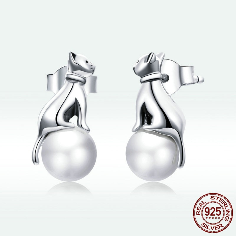 Cat Cute Animal Pearl Simple Earrings Women
