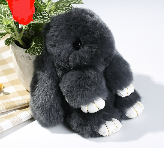 15cm Cute Pluff Bunny Keychain Rex Genuine Rabbit Fur Key Chains For Women Bag Toys Doll Fluffy Pom Pom Lovely Pompom Keyring