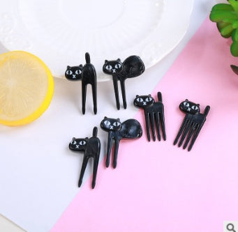 6pcs Black Cat Fruit Fork